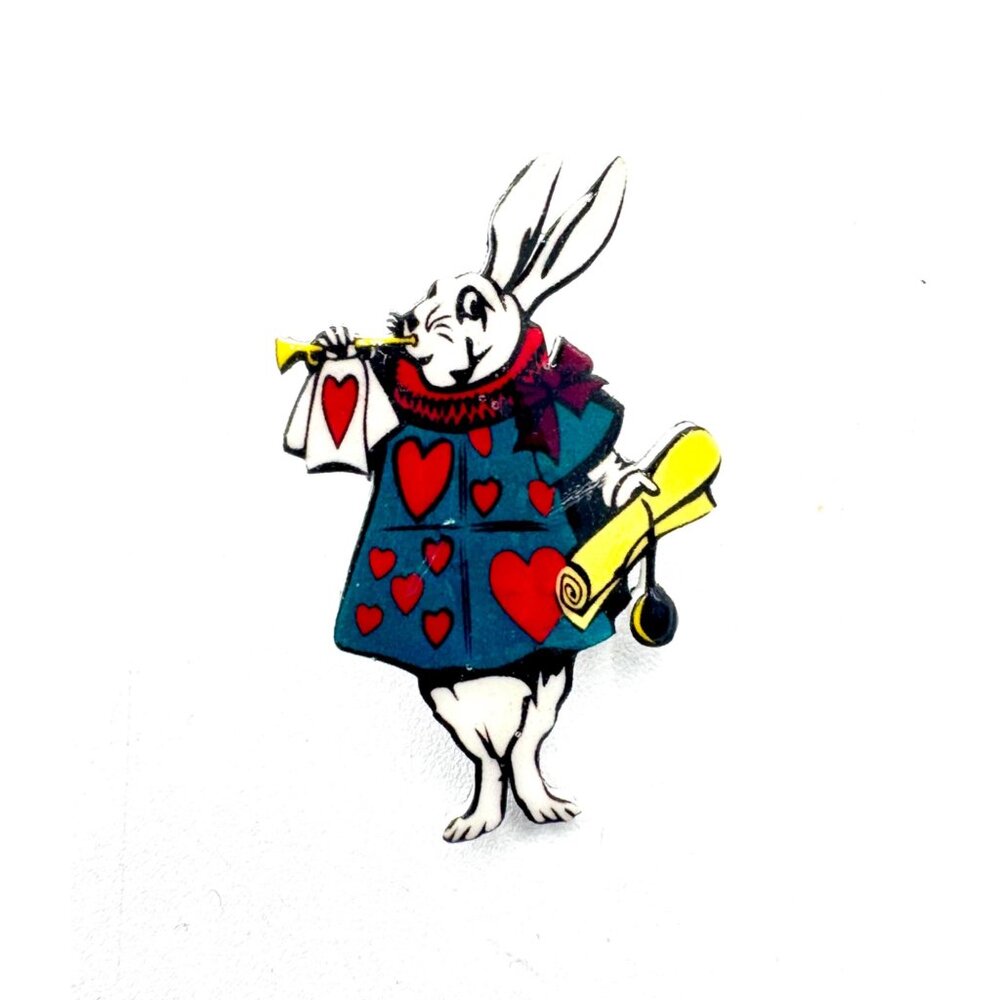 White Rabbit and Hearts Pin Jewelry
